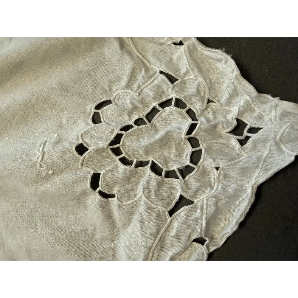 Vintage Battenburg Lace White Cutwork Small Square Tablecloth Cottagecore 30x30